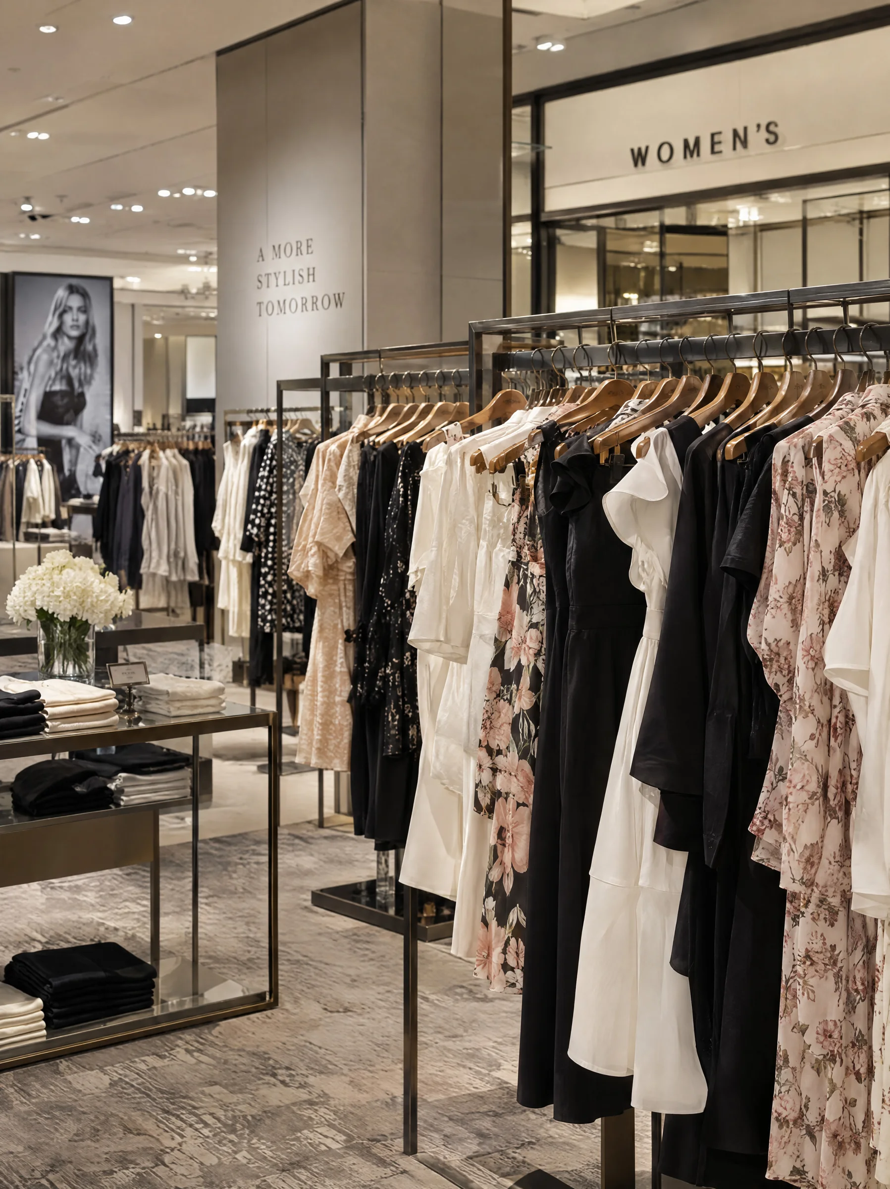 Garment assortment on a department-store clothing rail